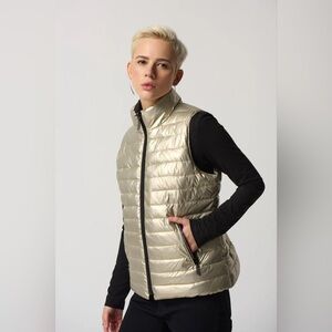 Joseph Ribkoff Reversible Quilted Gold Metallic Puffer Vest Size Large EUC